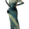 TESSIE™ - Women's All-Over Print Ruched Bodycon Dress Long Sleeve Round Neck Dress for Party
