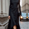 Long Sleeves Skinny Solid Color High Neck Midi Dresses