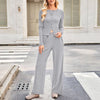 EMELY™ - Slim-Fit Long Sleeve Round Neck Two-Piece Lounge Set