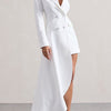 Long Sleeves Asymmetric Buttoned Pockets Solid Color Notched Collar Blazer Maxi Dress