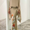 Batwing Sleeves Loose Floral Printed Split-Joint High Neck Skirt Set Two Pieces Set