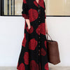 Long Sleeves Loose Printed Split-Joint Lapel Maxi Dresses Shirt Dress