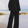 Solid Color Loose Long Sleeves Round-Neck Shirts Top + Drawstring Pants Bottom Two Pieces Set