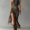 Elena ∙ Asymmetrical one-shoulder maxi dress with ethnic print and high slit