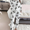 HALLIE™ - Bow Print V-Neck Long Sleeve Top & Tie Waist Pants Set