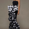 Skinny Sleeveless Bow-Embellished Pleated Polka-Dot Split-Joint Tube Maxi Dresses
