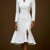 Skinny Wrap Solid Color Notched Collar Midi Dresses