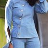 Long Sleeves Asymmetric Buttoned Hollow Lapel Pants Set Two Pieces Set
