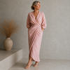 Pink Linen Maxi Dress with V-Neck