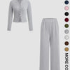FLORLIE™ - Women’s Ribbed Crop Top & Elastic Waist Pants Casual Set