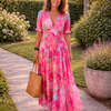 Ione | Sleeveless V-Neck Floral Midi Dress