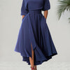 ZEBY™ - Elegant Women's Belted Bishop Sleeve Boat Neck A-Line Dress