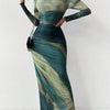 JULIA™ - Comfy Printed Long Sleeve Round Neck Bodycon Maxi Dress