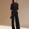 Linn | Black Sheer Camisole Top And Wide-leg Pants Three-piece Set
