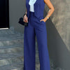 Solid Color Split-Joint Sleeveless Vest Jacket + High Waisted Pleated Suit Pants Trousers Two Pieces Set